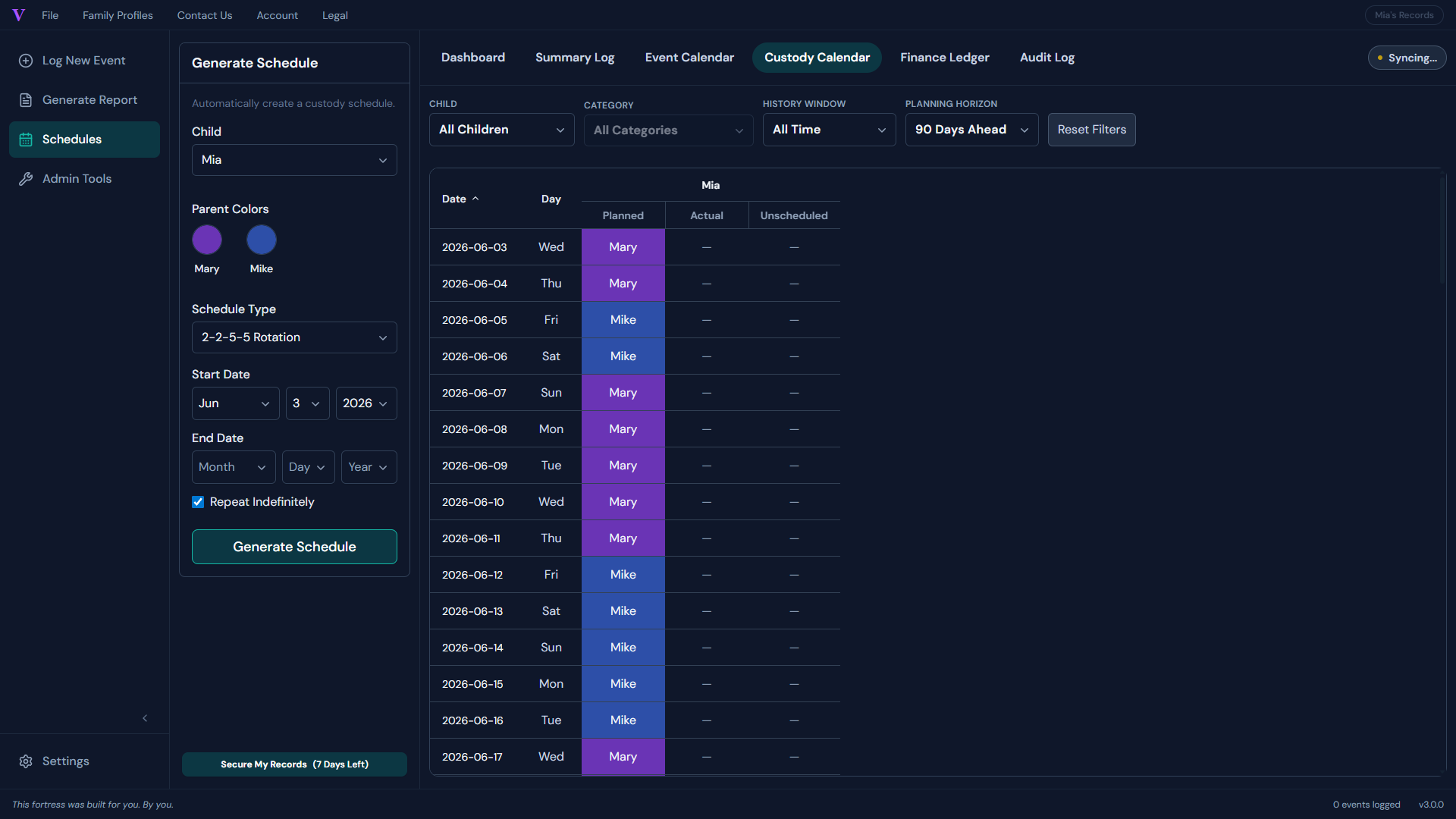 Generate custody schedule