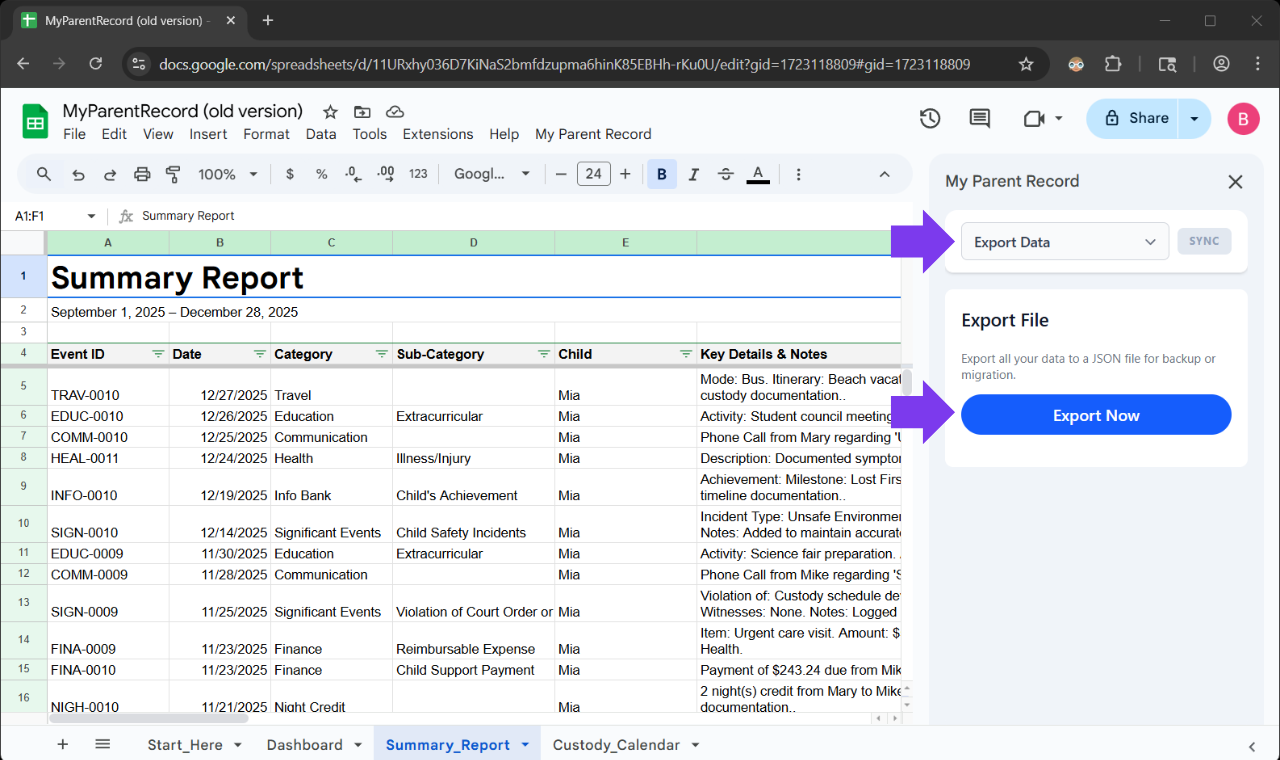 Export Data