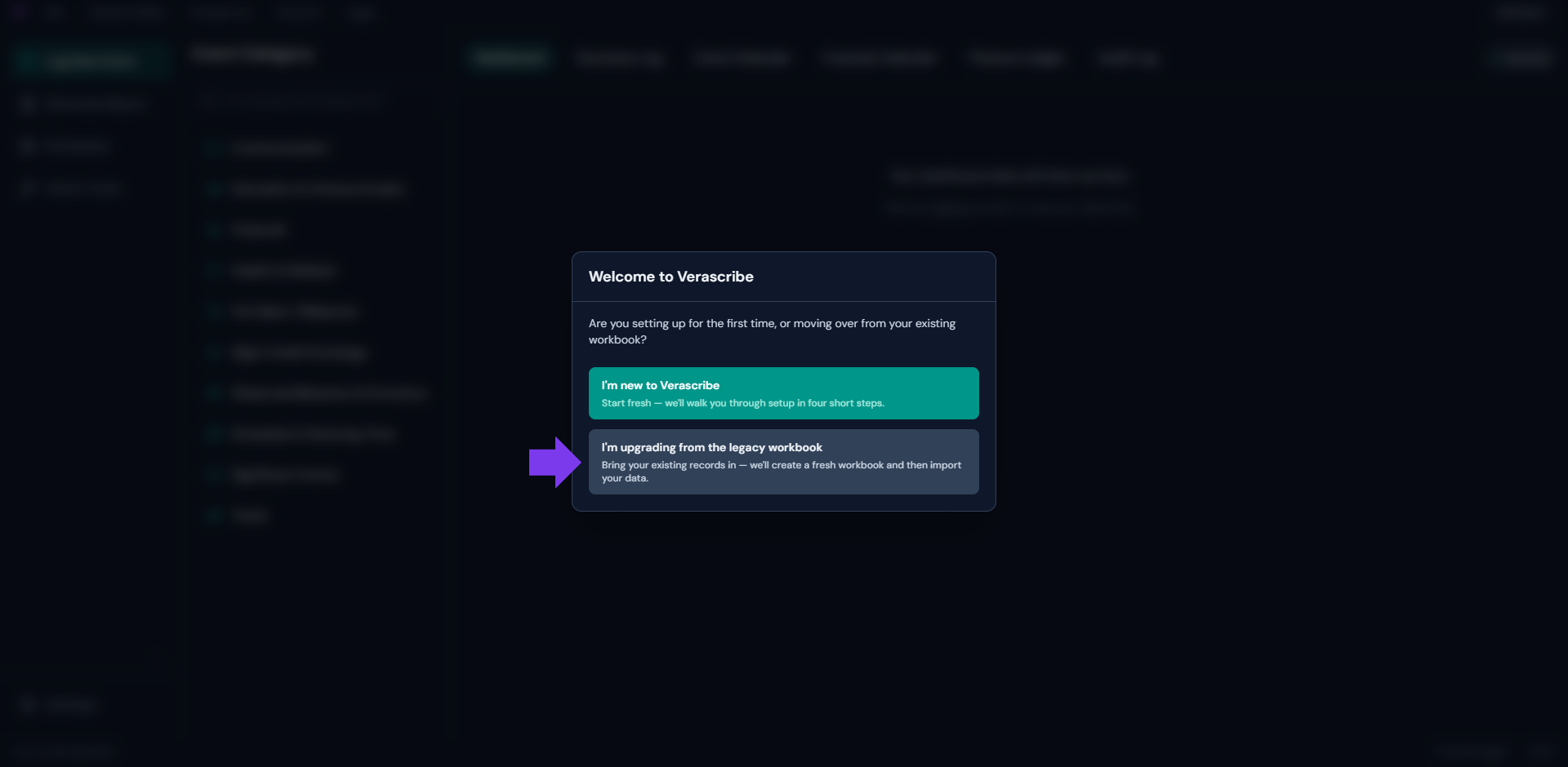 Select existing legacy user