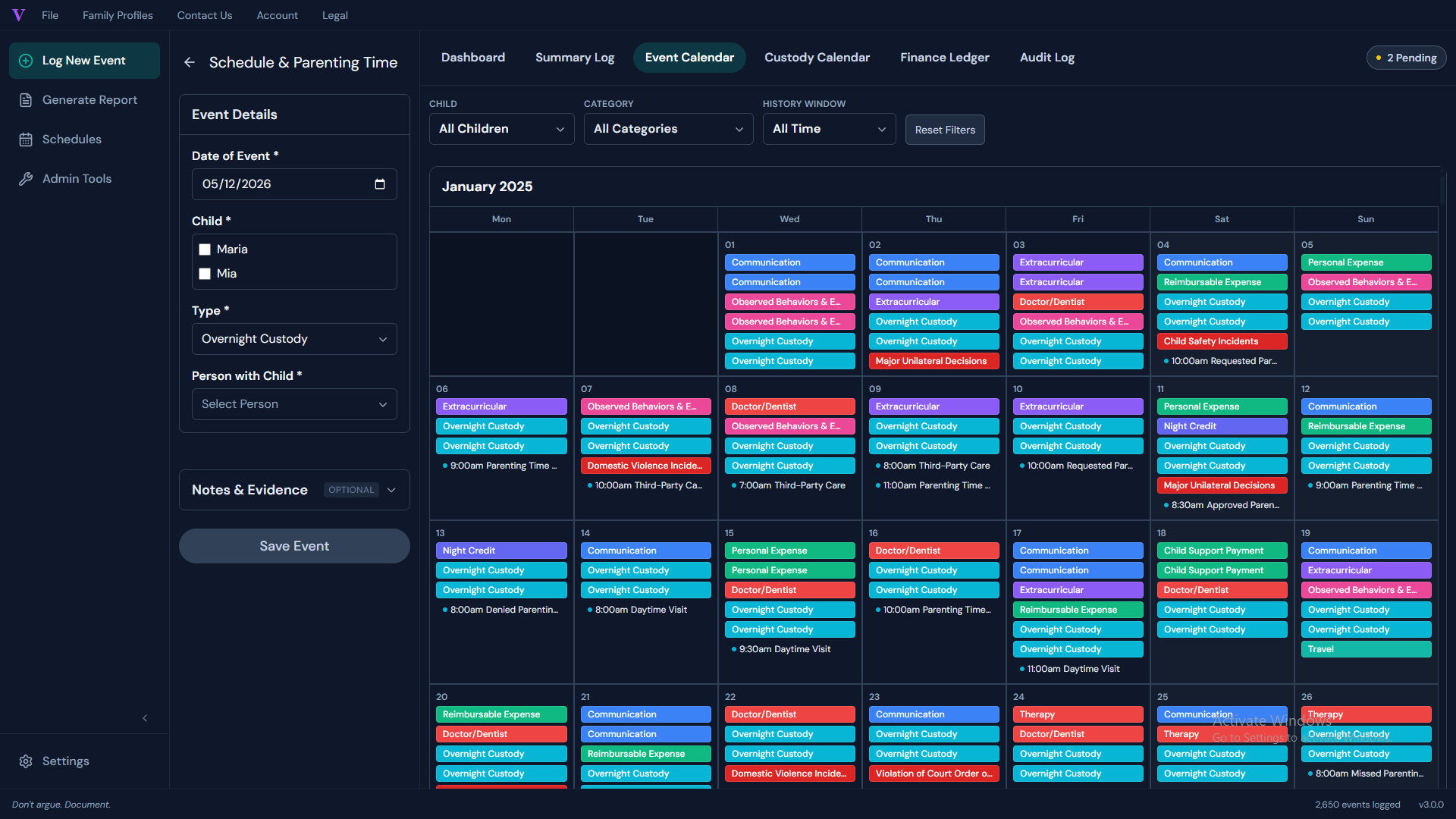 Event calendar view